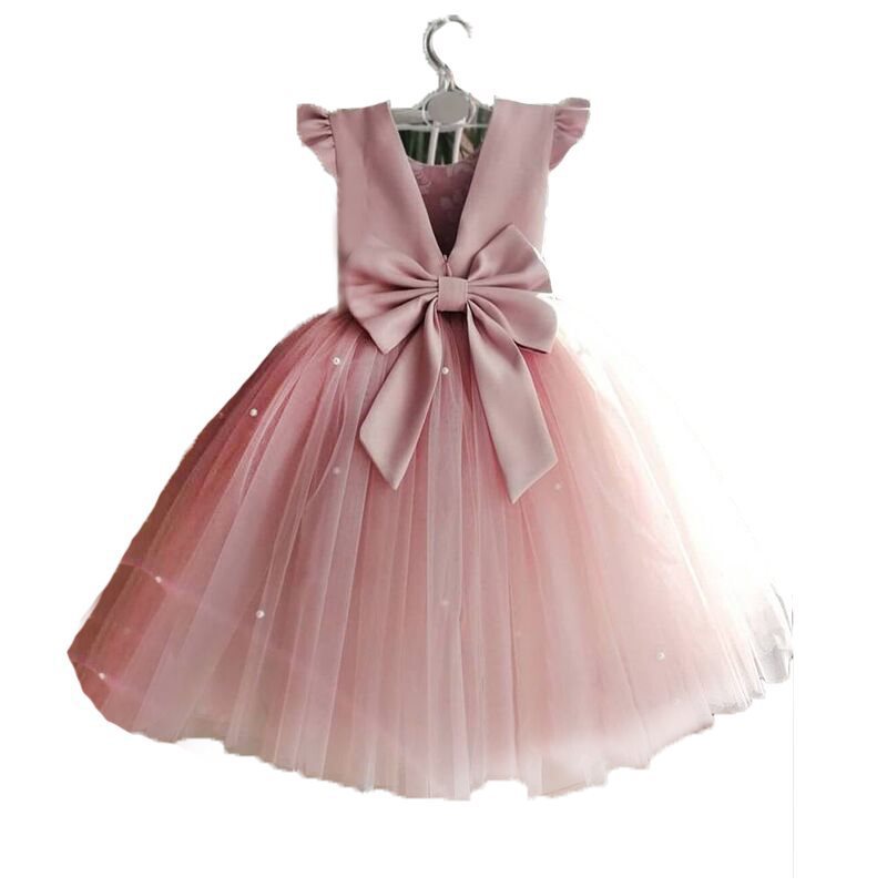 Detail of the bodice on the Marktox girls' cotton flower girl maxi dress