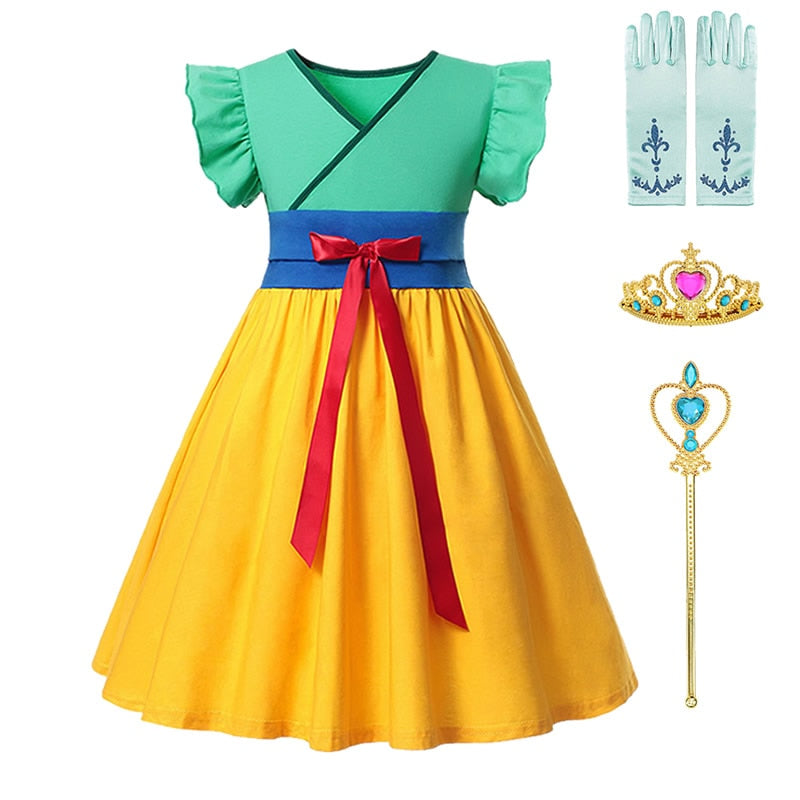 Marktox girls' 100% cotton dress in blue and yellow, front view, sizes 2T to 6T