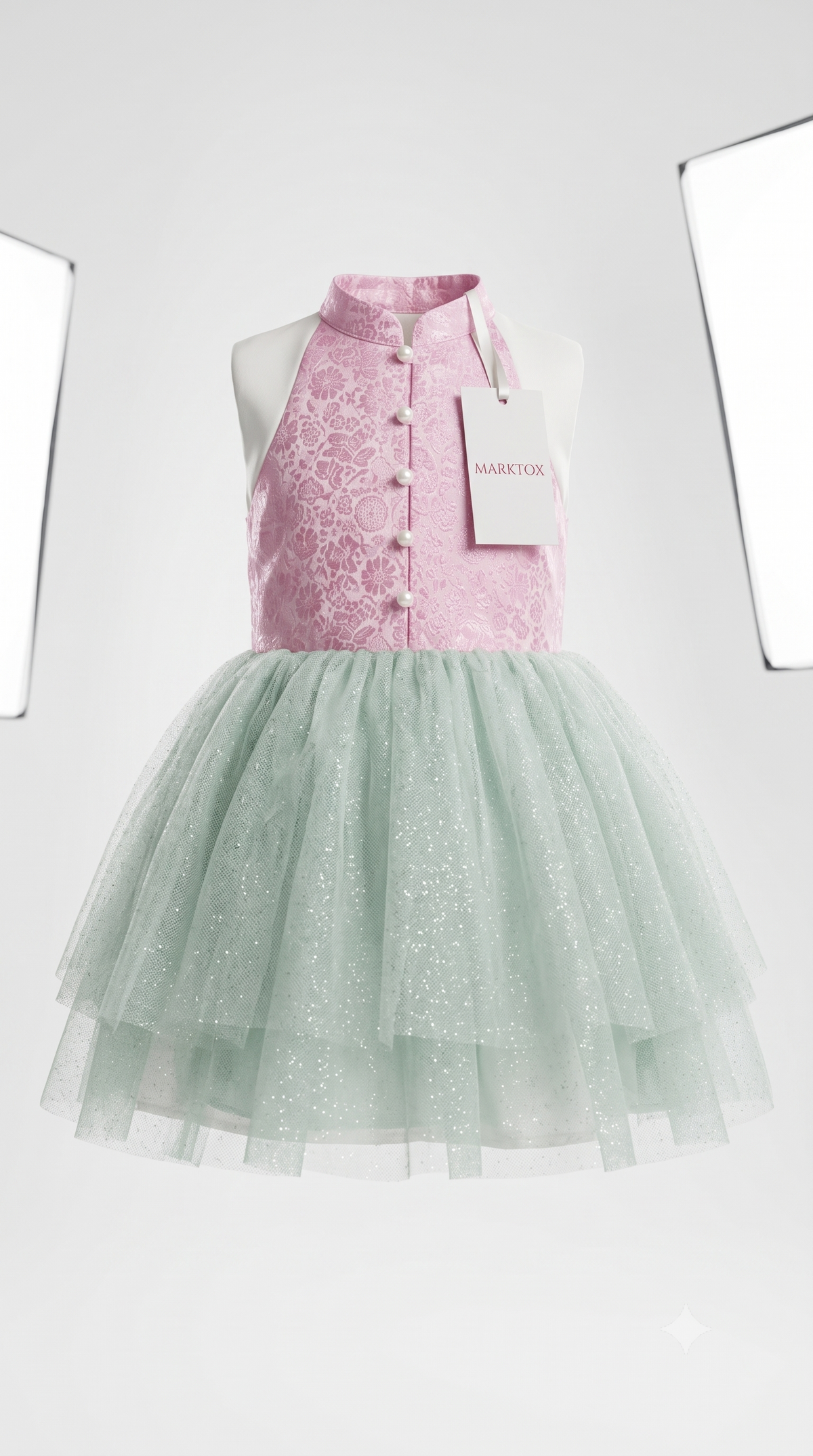 Marktox girls' glitter tulle princess dress with jacquard bodice and mint green skirt, sizes 2T to 6T