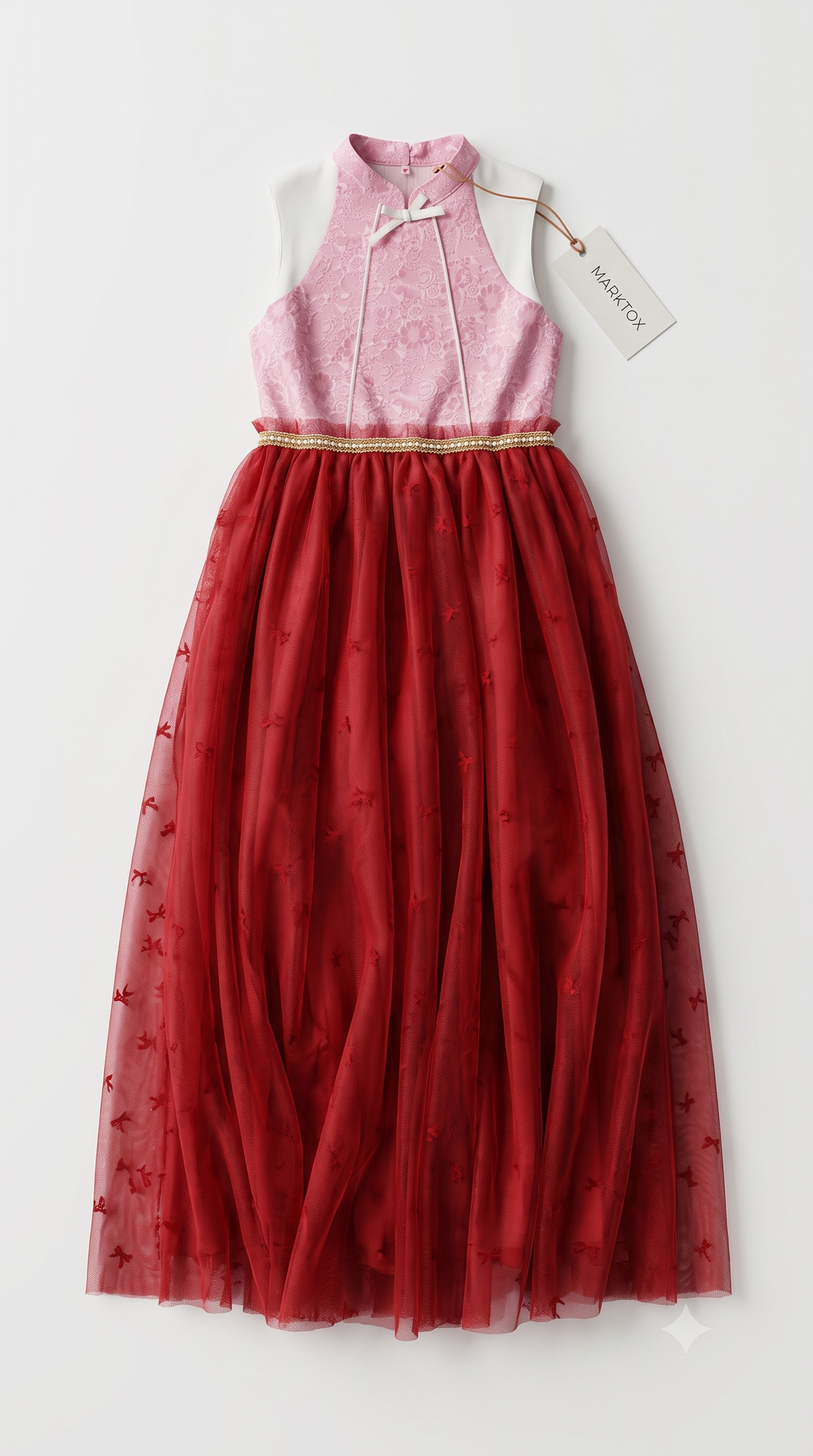 Marktox girls' red lace halter maxi dress, sizes 2T to 6T