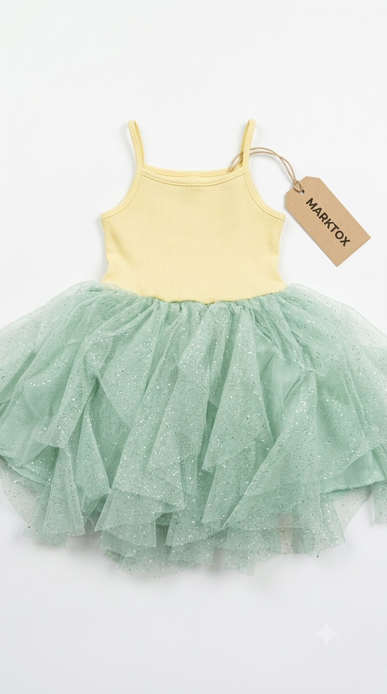 Marktox girls' ribbed glitter tulle dress in pastel green, sizes 2T to 6T