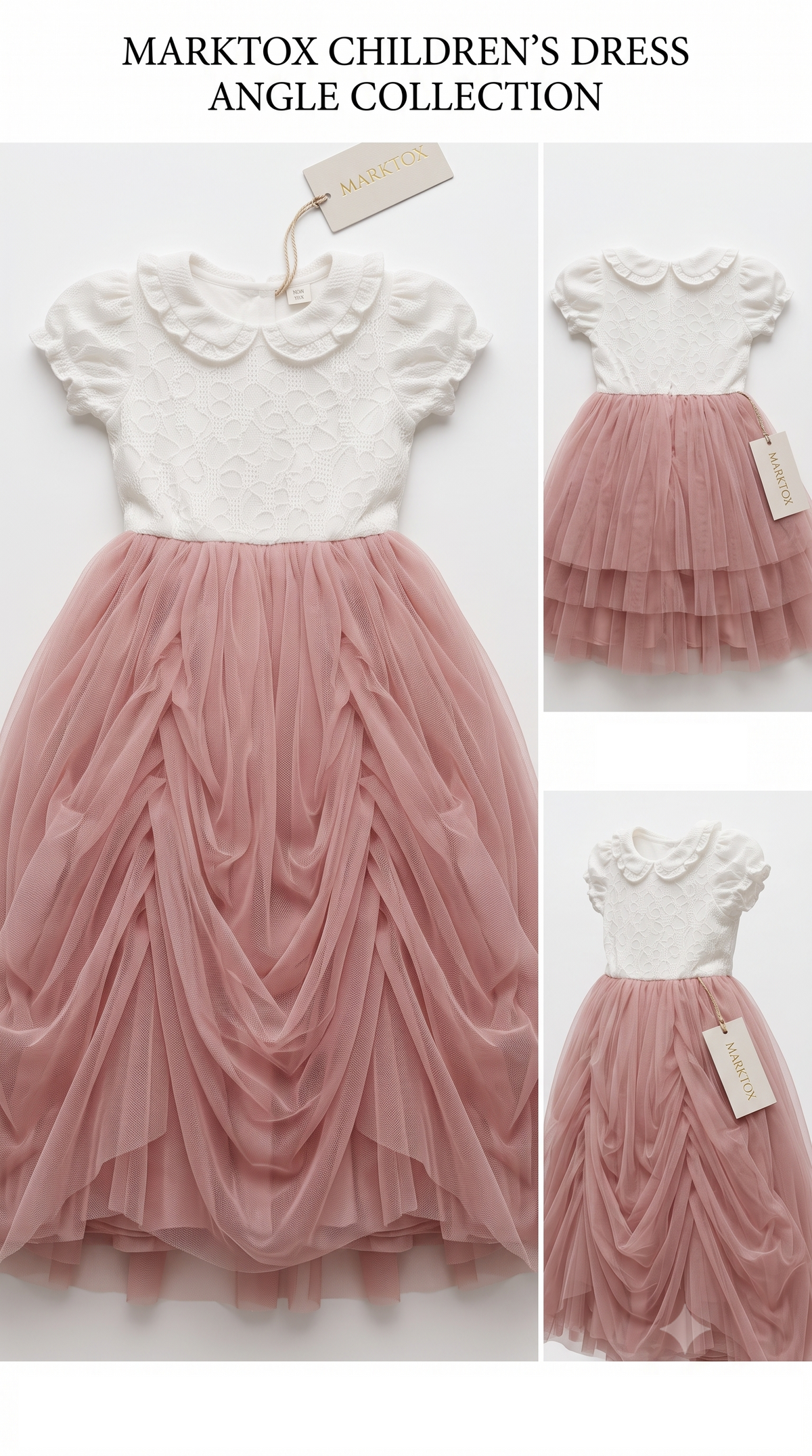 Detail of the sequin rosettes on the Marktox girls' pink party dress