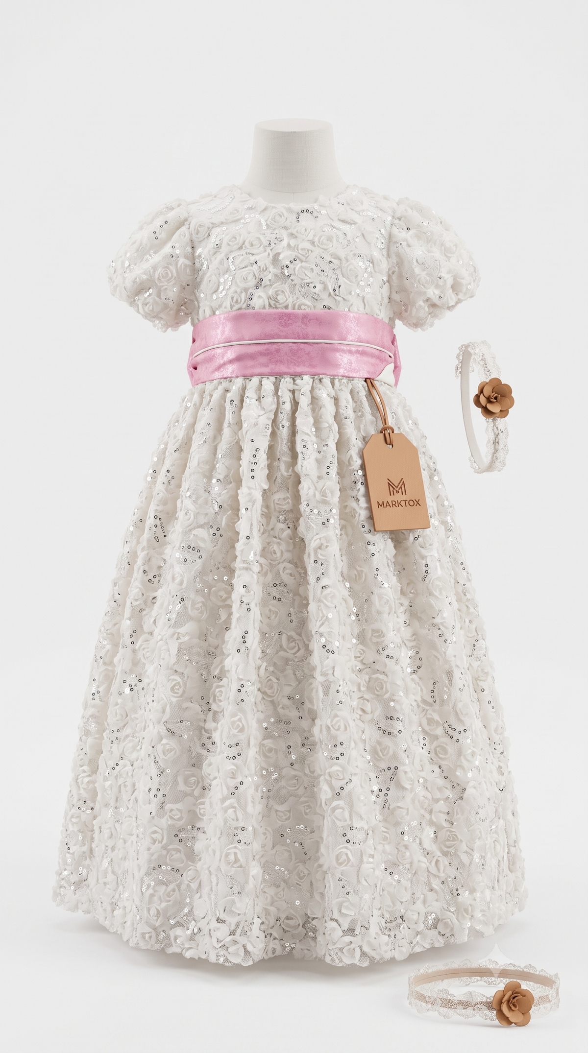 Marktox girls' white sequin rosette princess dress, sizes 2T to 6T