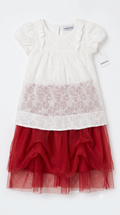 Marktox girls' red textured eyelet lace dress with tulle skirt, sizes 2T to 6T