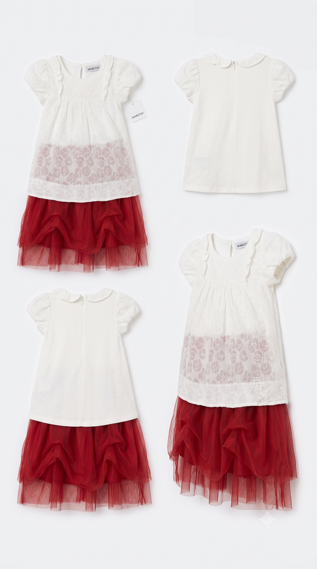 Detail of the eyelet lace bodice on the Marktox girls' red dress