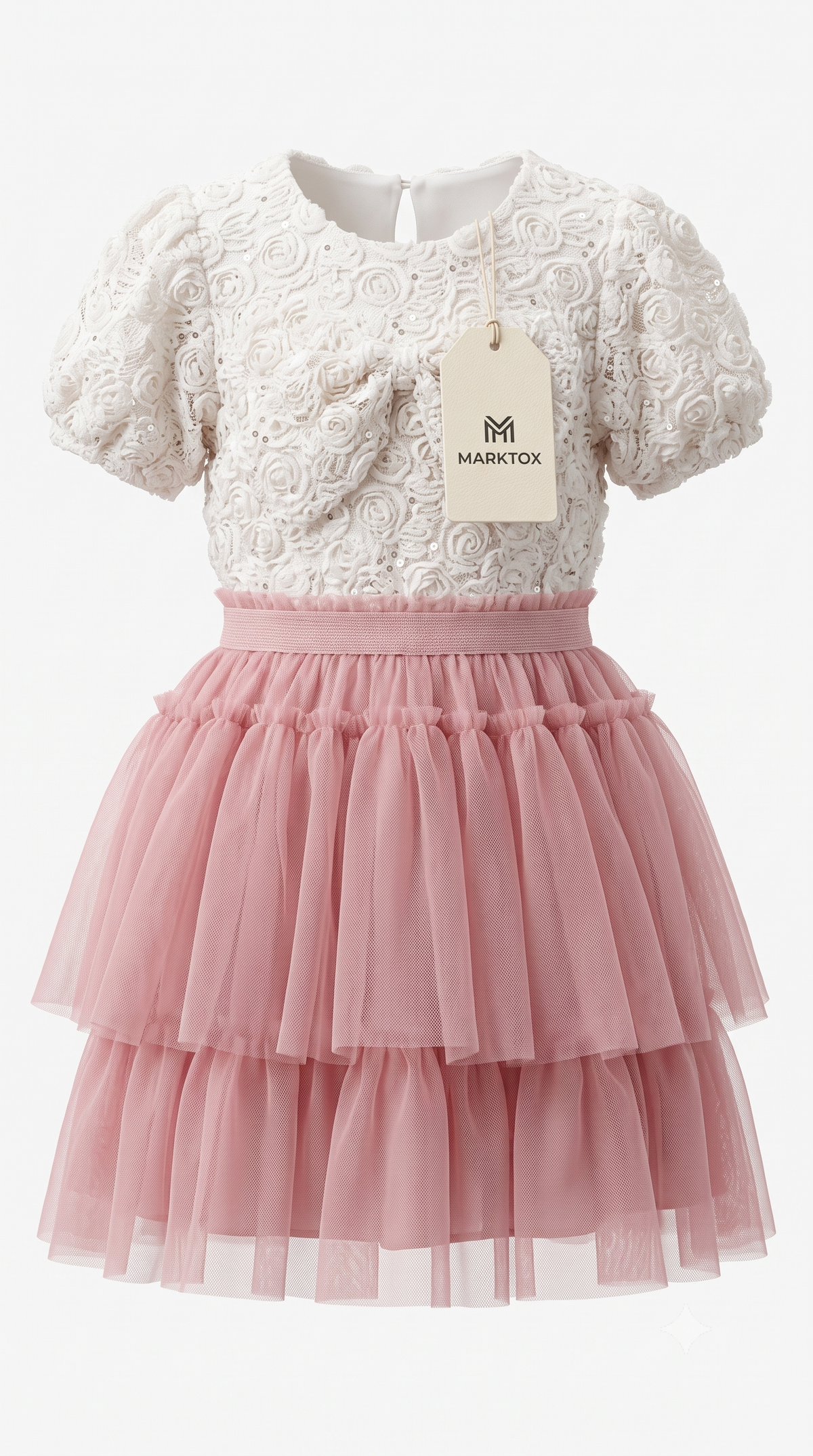 Marktox girls' white and pink birthday gown for special occasions, sizes 2T to 6T