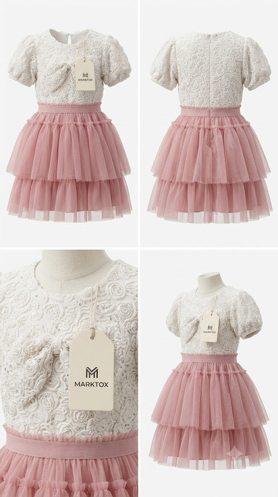 Detail of the bodice and full skirt on the Marktox girls' birthday gown