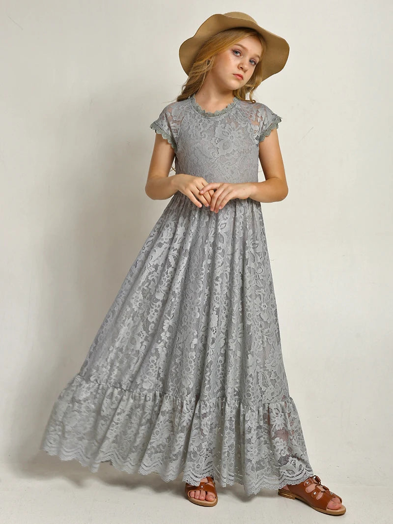 Ceremony Collection Cap-Sleeve Lace Maxi Dress for Girls
