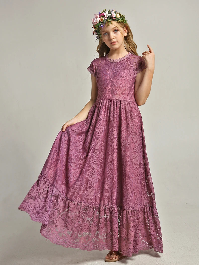 Ceremony Collection Cap-Sleeve Lace Maxi Dress for Girls